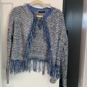 Solution blue white knit fringe blazer small